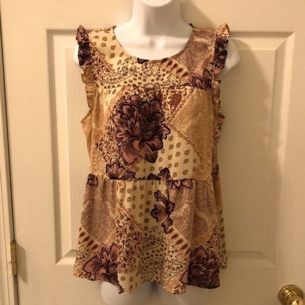 Floral Ruffle Sleeve Boho Top, Sz M